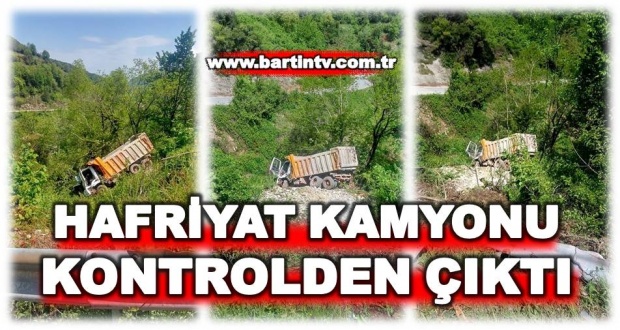 HARFİYAT KAMYONU DEVRİLDİ, FRENİ BOŞALAN HAFRİYAT KAMYONU YOLDAN ÇIKIP DEVRİLDİ, KURUCAŞİLE YOLUNDA KAZA, KANATLI KÖYÜ KAZA, TÜNEL İNŞAATI KAZA